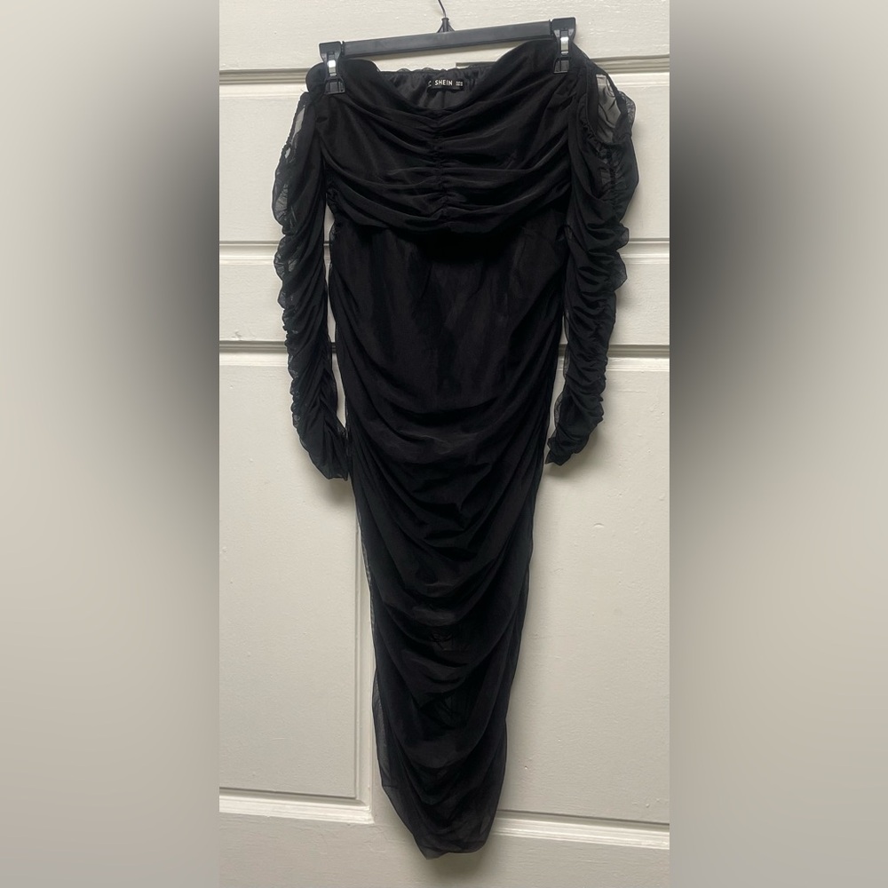 SHEIN Black Long Sleeve Ruched Dress
